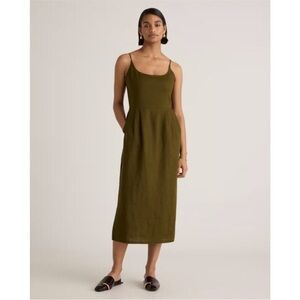 Quince Women's 100% European Linen Scoop Neck Midi Dress Size XL Olive Green